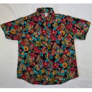 Vintage Floral Paisley Rayon Button Up Shirt Womens Large Made in USA 90s Boho